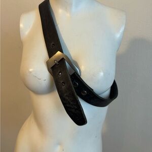 BKE Dark Leather Belt with Metallic Buckle